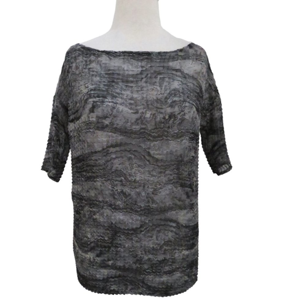 LEGATTE JEANS crinkle chiffon top sz 1 S black gray semi sheer Italy